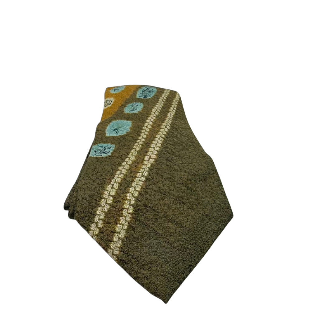 Unbranded Japanese Shibori Pattern Green Silk Necktie